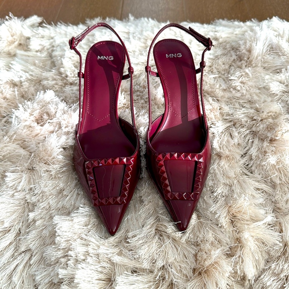 Brand New Patent Burgundy Slingbacks